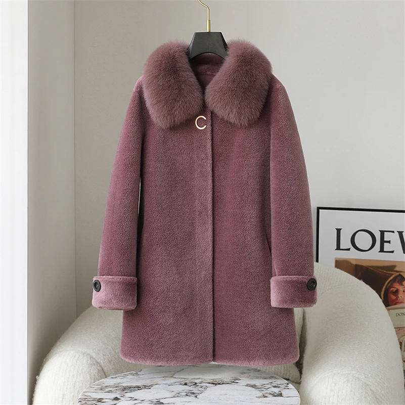 Aorice Women Winter Long Wool Fur Coat Jacket Female Fox Fur Collar Coats Lady Over Size Parka Trench CT245