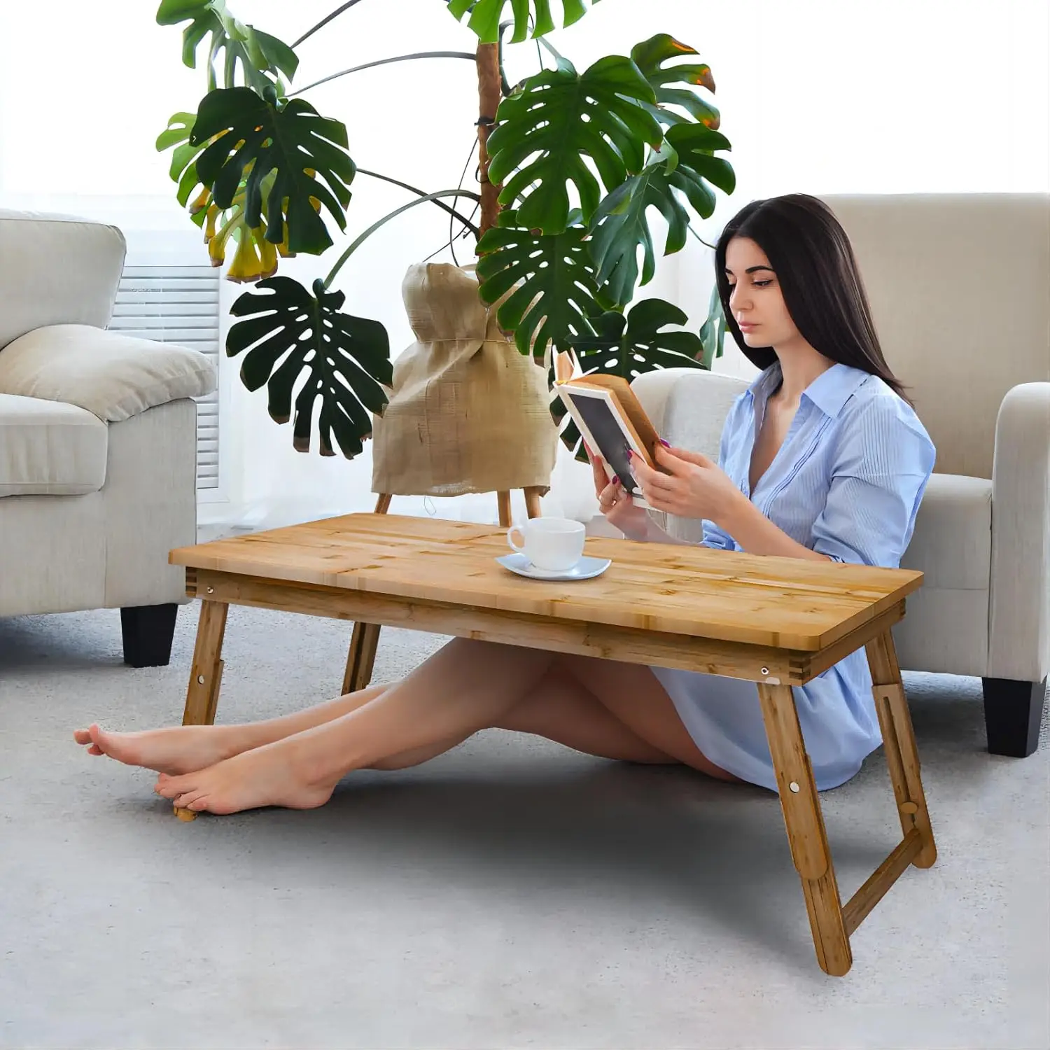 

Folding Table for Living Room Small Spaces Picnic Table Ground Portable Table,Floor Desk for Adults