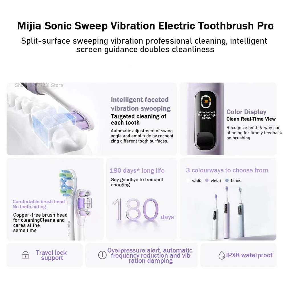 Original Mijia Sonic Vibration Electric Toothbrush Pro Smart 4 Modes Long Battery Life IPX8 Waterproof LED Screen & Travel Lock