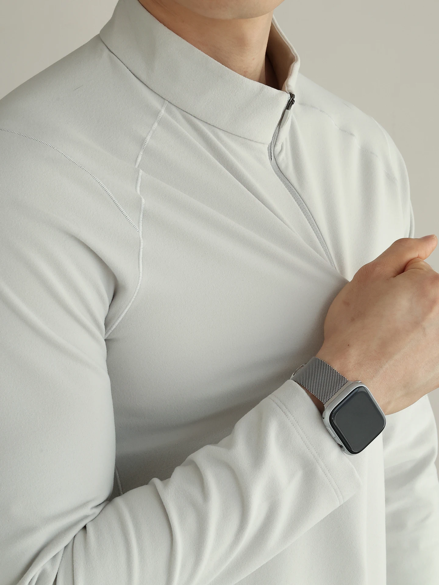 

Double-Sided Fce Long Sve T-irt f Zipper Stand Collar Fitn Men's Warm Base Layer Outdoor Sports Casual Faion