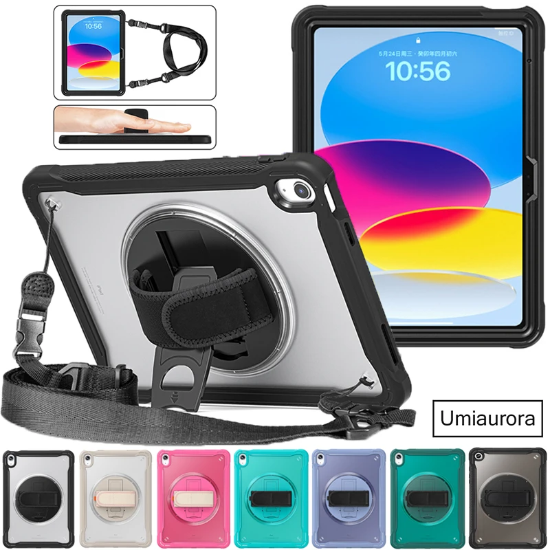 

For IPad 10.5 Air 2 9.7 7th 8th 9th 10.2 10th 10.9 11th Gen 11 inch A16 Tablet Case Stand Shoulder Strap Shockproof Armor Cover