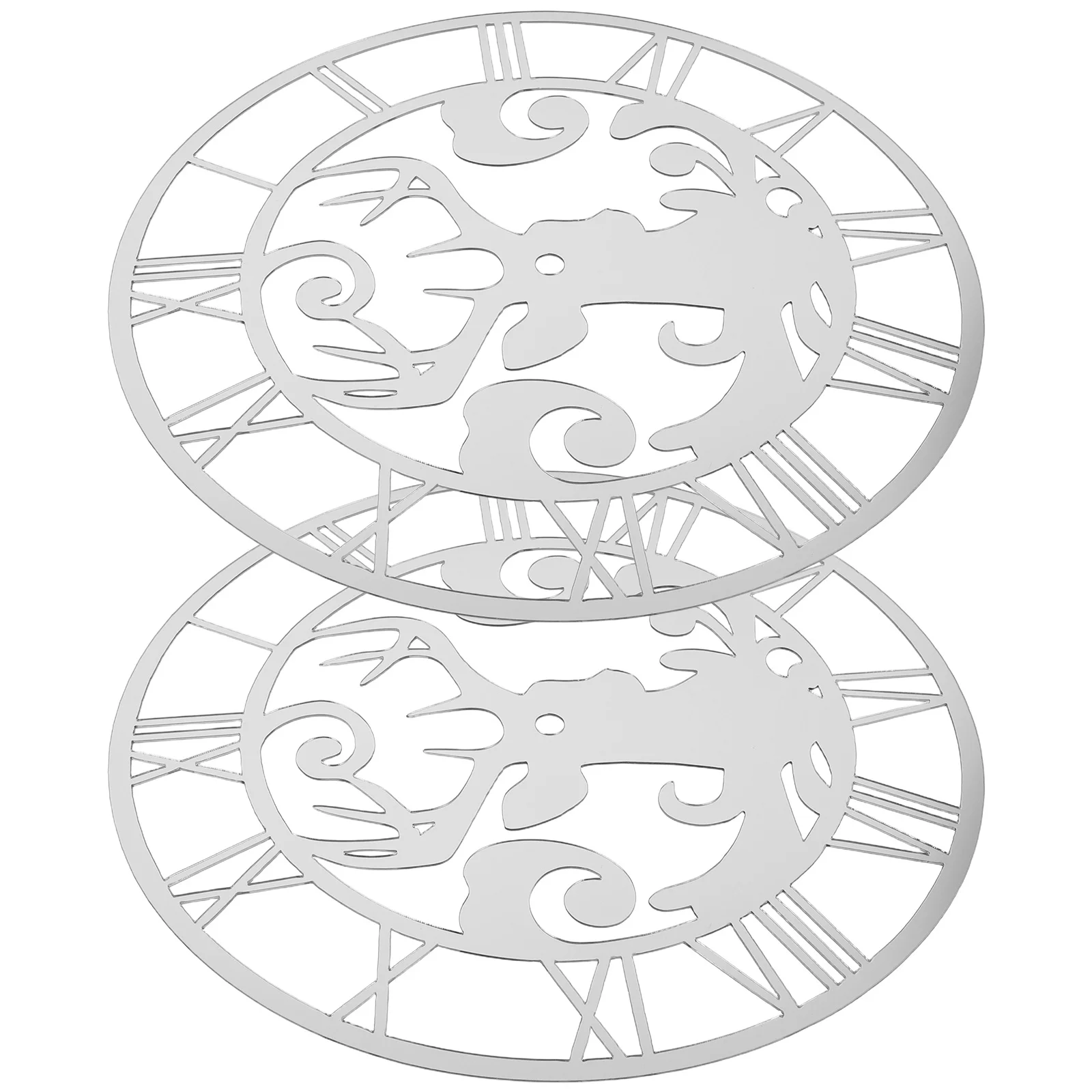 

2Pcs Round Reindeer Design Mirror Clock Wall Decal Acrylic Easy Install Home Office Christmas Decoration Silver