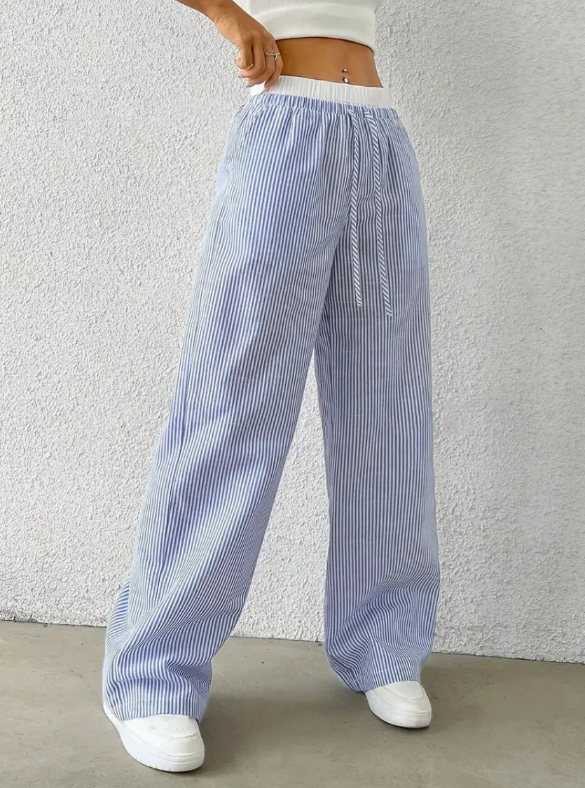 Pantaloni giapponesi a righe per sport all'aria aperta, moda casual ed elegante per le vacanze dirette da donna