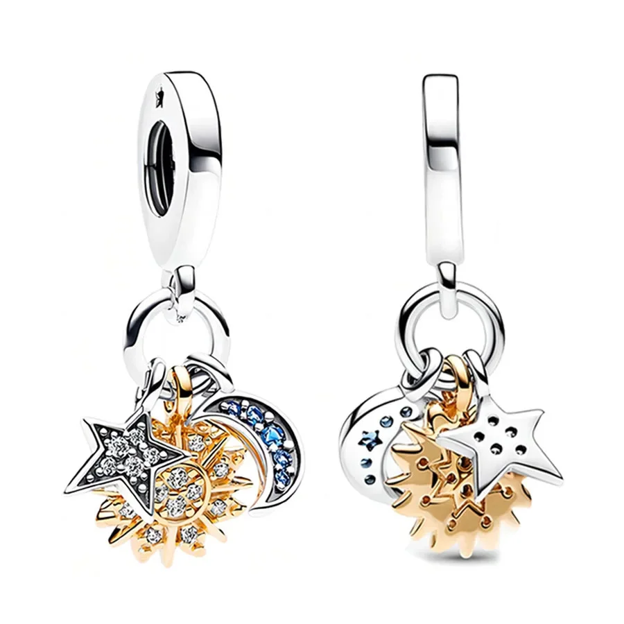 925 Sterling Silver Charms Colorful Sun Moon Stars Dangle Charm Fit Original Pendant Bracelets Necklace Women DIY Fine Jewelry