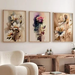 3 Pcs Beige Golden Flower Rose Peony Magnolia Diamond Painting triptych Mosaic Modern Living Room Luxurious Home Decoration