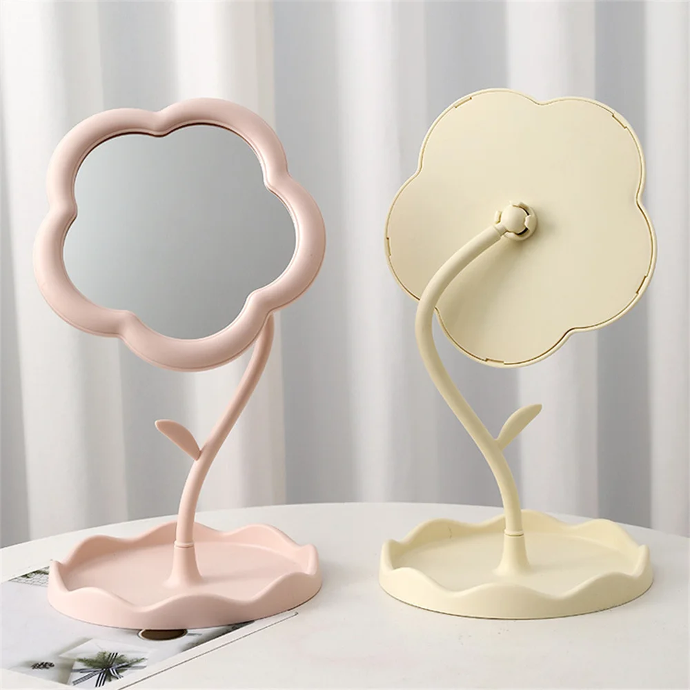 

Desktop Makeup Mirror With Jewelry Hair Accessories Tray Sunflower Shaped Dressing Mirror High-Definition Mirrors Home Decor New