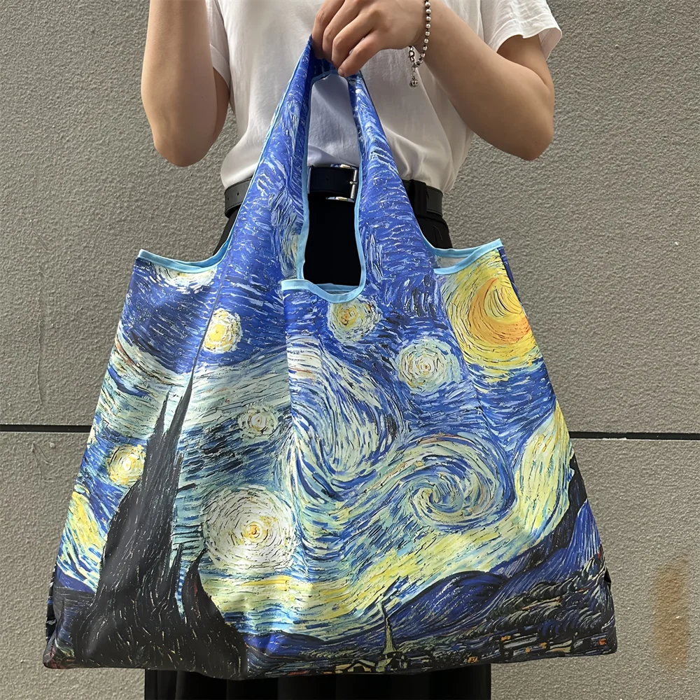 Large Capacity Oil Painting Style, Tote Bag, Shopping Bag, Portable and Lightweight, Unisex Shopping Bag Travel and Daily Use