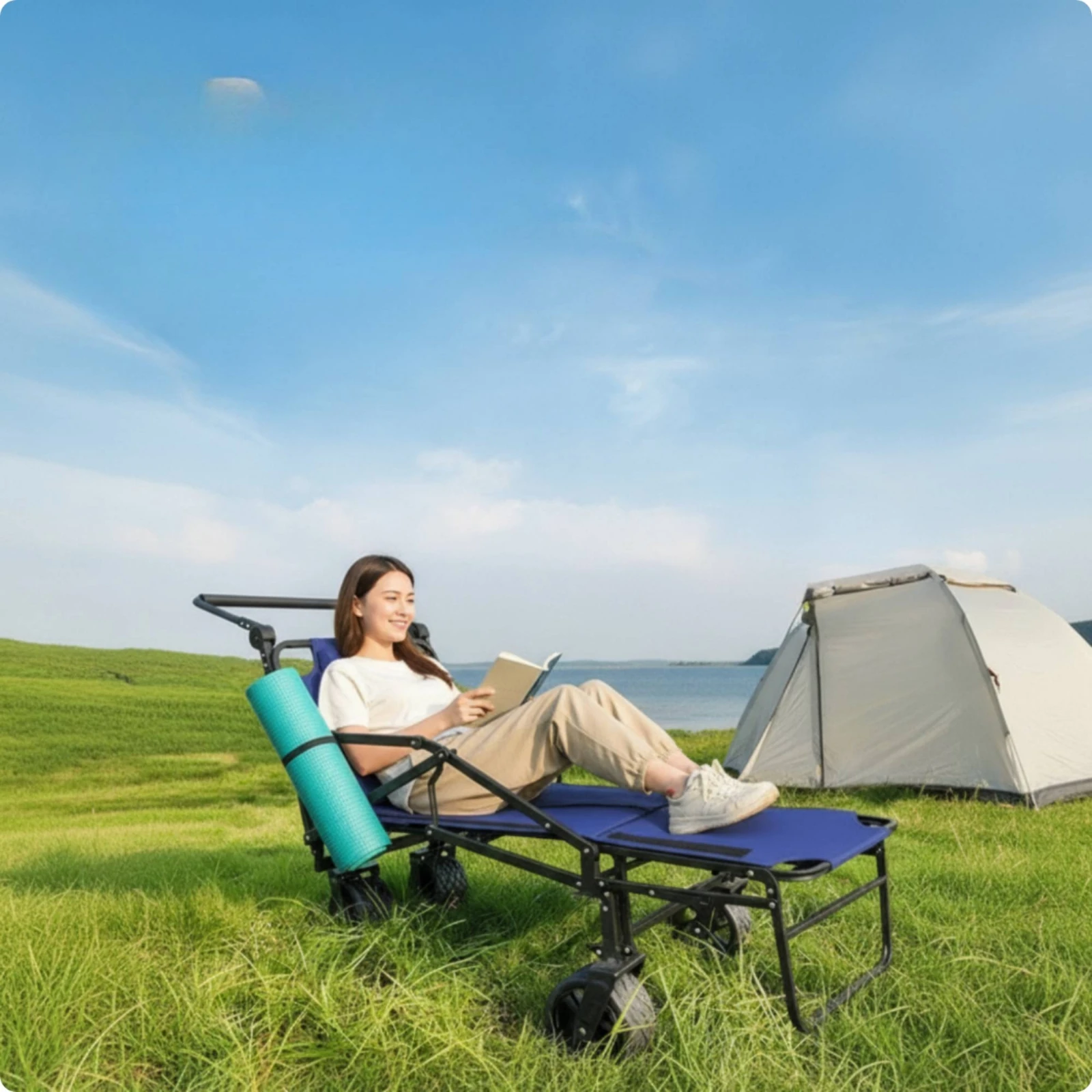 Cart with Adjustable Backrest Heavy Duty Reclining Cart Collapsible Wagon Smooth-Rolling for Campers, Camping, Picnics