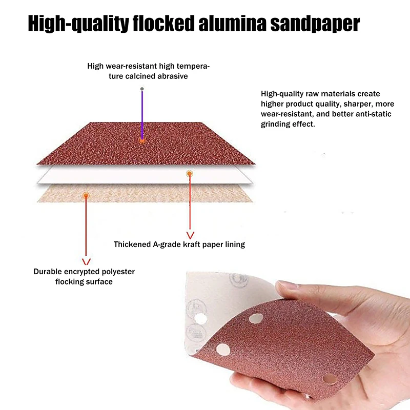 

10 шт. наждачная бумага с 8 отверстиями, прямоугольные листы флокированной наждачной бумаги премиум-класса, самоклеящиеся 185X93 мм - различные зернистости для воздушных шлифовальных машин