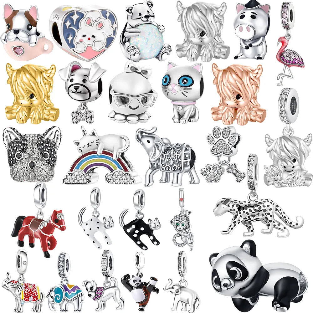 

2025 New 925 Animals Dog Cat Rabbit Lion Elephant Charm Bead Pendant For Women Original Bracelet Bangle necklace Jewelry Making