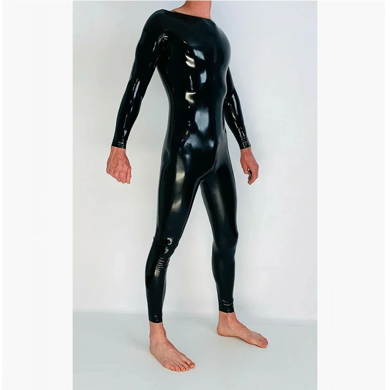 

Handmade Men's Neck Entry Latex Catsuit with Crotch Zipper Rubber Gummi Bodysuit