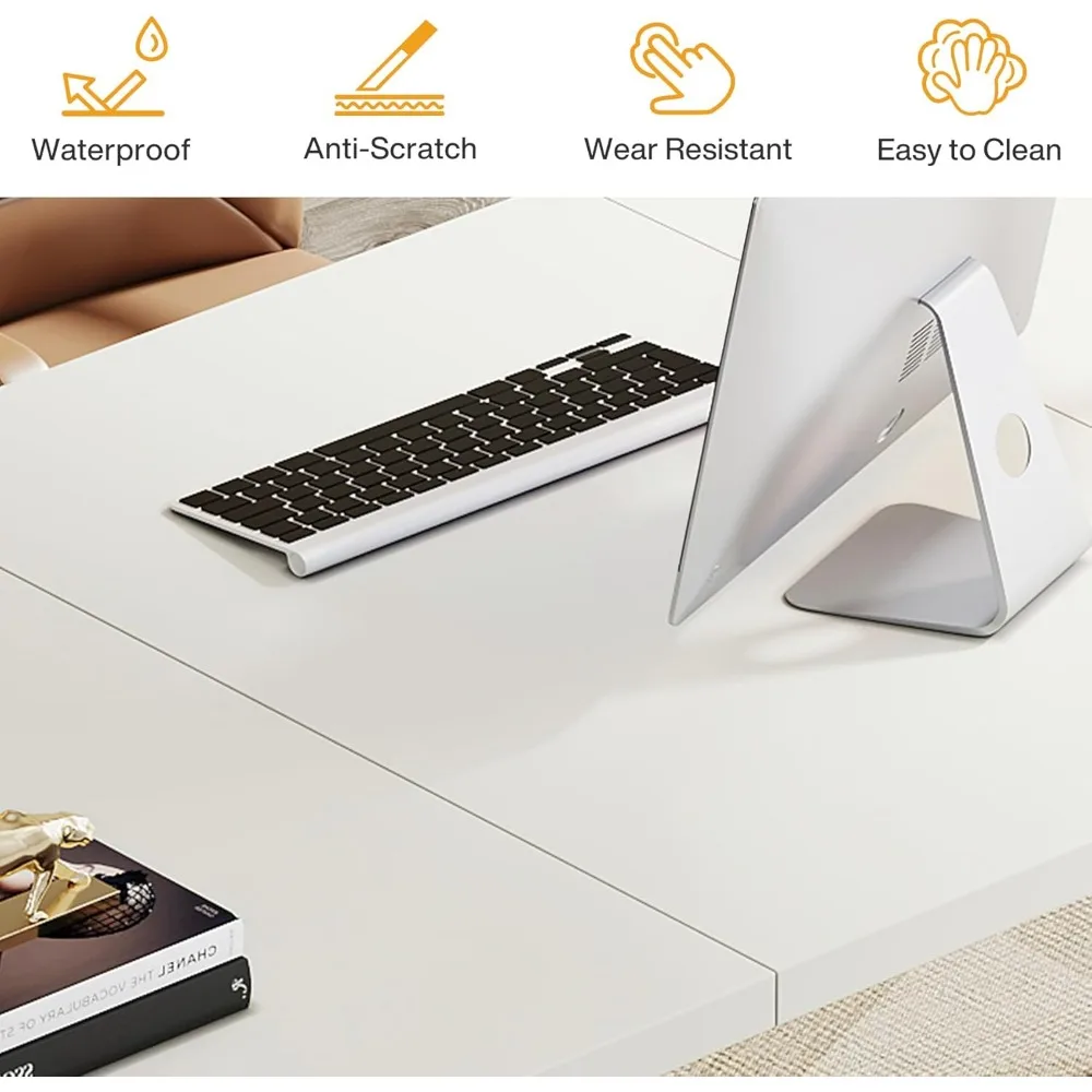 Modern Executive Desk, 70.9" Large Office Computer Desk, Conference Table Meeting Room Table, Simple White Workstation Business