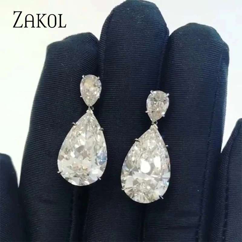 ZAKOL Shinny Water Drop Crystal Dangle Earrings for Women Bridal Wedding Dress Jewelry