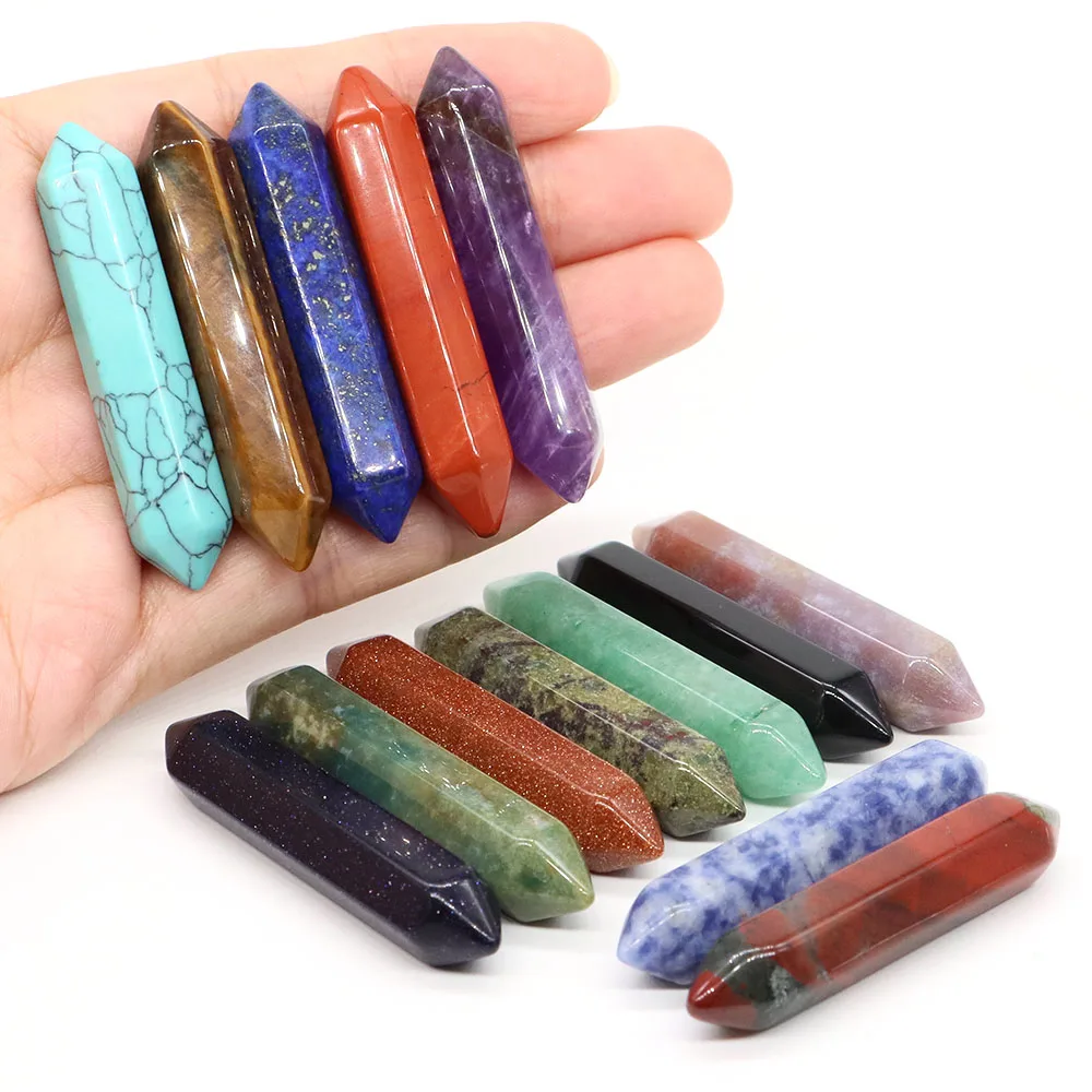 Hexagonal Column Point Wand Natural Stones Healing Crystals Amethyst Tiger Eye Agate Gemstones Crafts DIY Accessories Home Decor