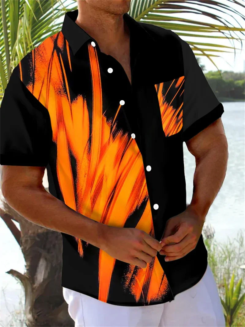 2025 Spring/Summer New 3D Color Splash Print Men's Long Sleeve Shirt Solid Color Collar Casual Style Plus Size