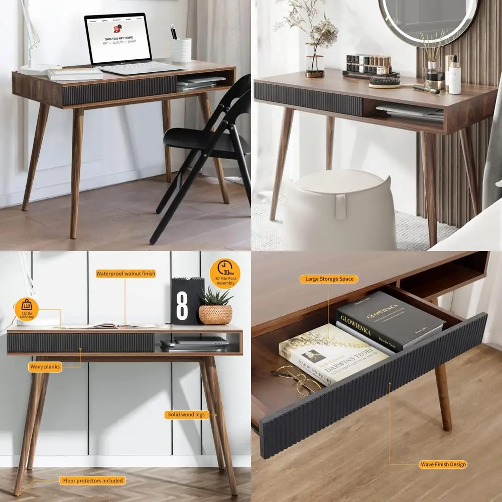 

Mid-Century Walnut Writing Desk with Drawer - Stylish Home Office Desk for Modern Workspace