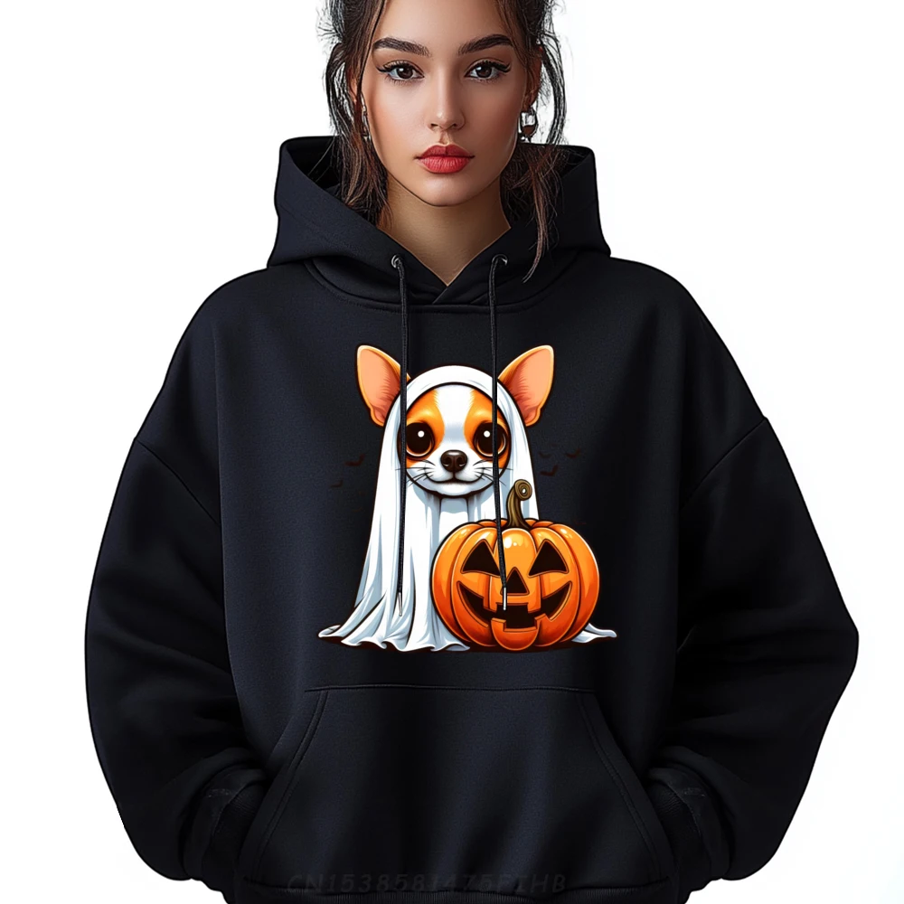 

Chihuahua Ghost Pumpkin Halloween Fall Costume White Hoodies Men Luxury Hoodie Slogan