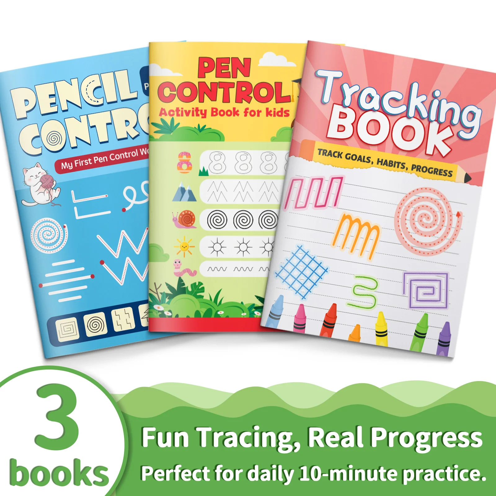 3-Volume Pencil Control & Tracing Activity Collection, Fun Pre-Writing Practice with Lines, Spirals, Zigzags