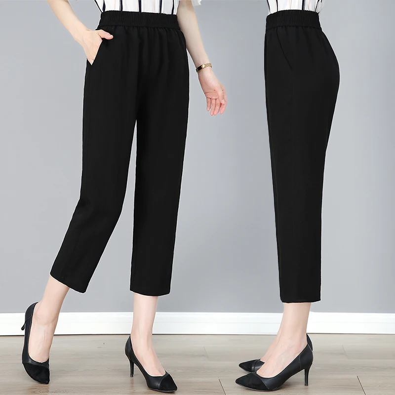 New Summer Fashionable Comfortable Versatile Breathable Thin 8-Point Trousers Women'S Loose Casual High Waist Straight Leg Pants