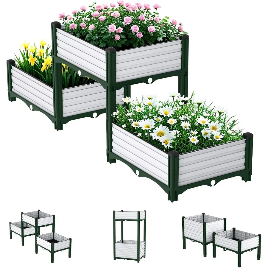 

Planter Box Raised Garden Bed with Reinforced Support Rods Drainage Grid Multi-Combination Options for Vegetables Flowers and H