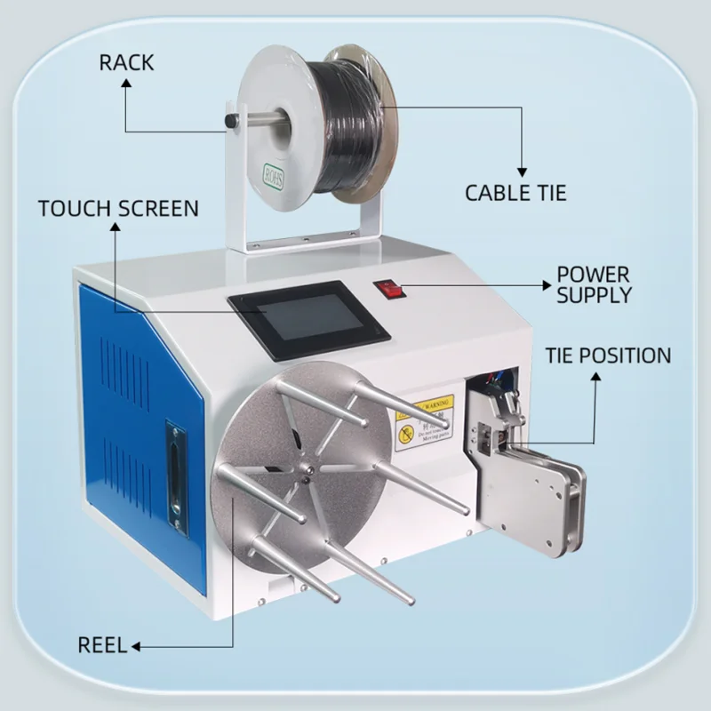 Máquina enrolladora de cables automática multifunción de 3-40mm con pantalla táctil, organizador profesional de bobinadora de cables para alimentación de datos, USB, HDMI