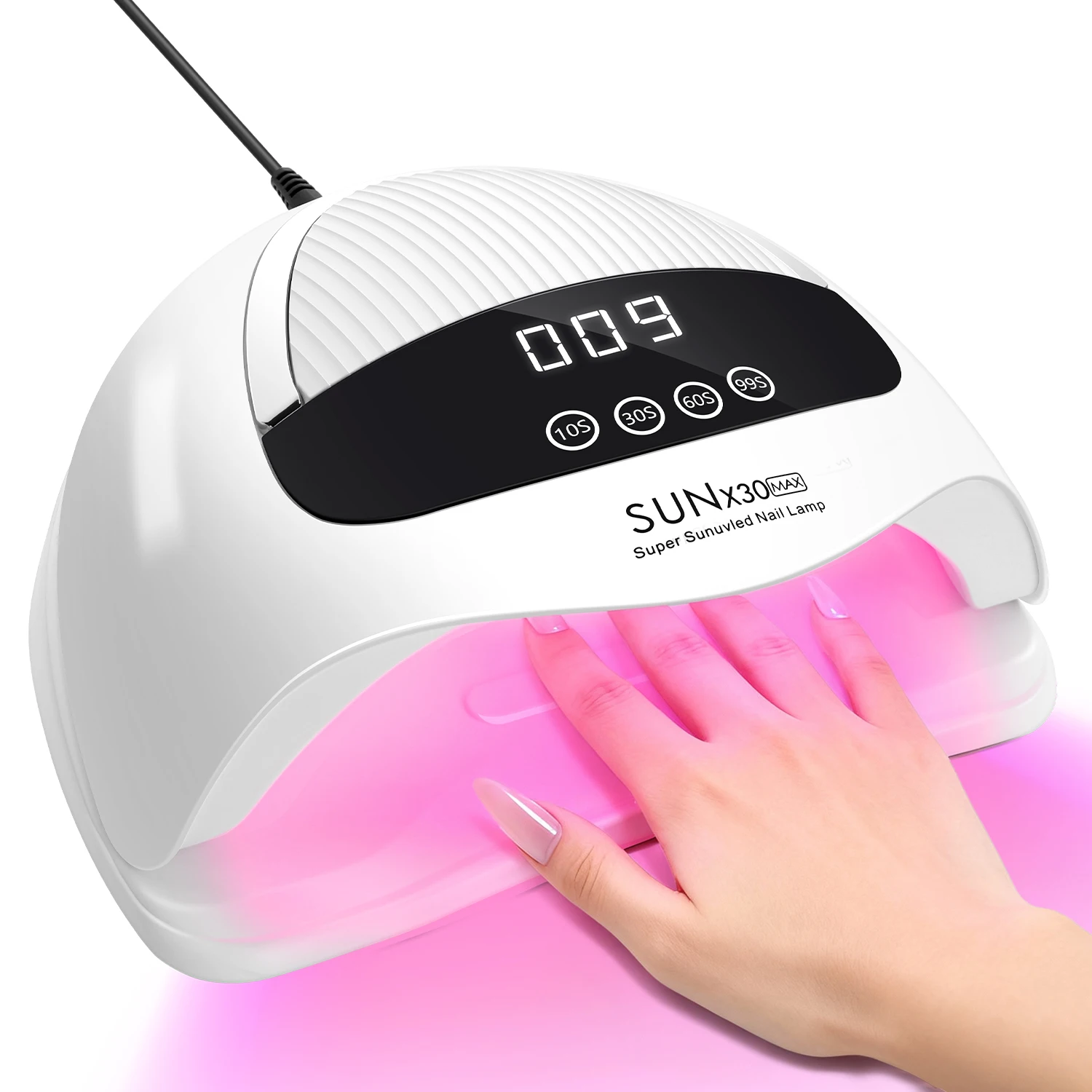 เครื่องอบเล็บ 90-LED – อบแห้งด้วยแสงสีแดงเร็ว 2 เท่า, ฐานสำหรับทำเล็บมือและเล็บเท้าแบบถอดได้ และหูหิ้วพกพาสะดวก พร้อมเซ็นเซอร์อัตโนมัติอัจฉริยะ (ดีไซน์หูหิ้ว)