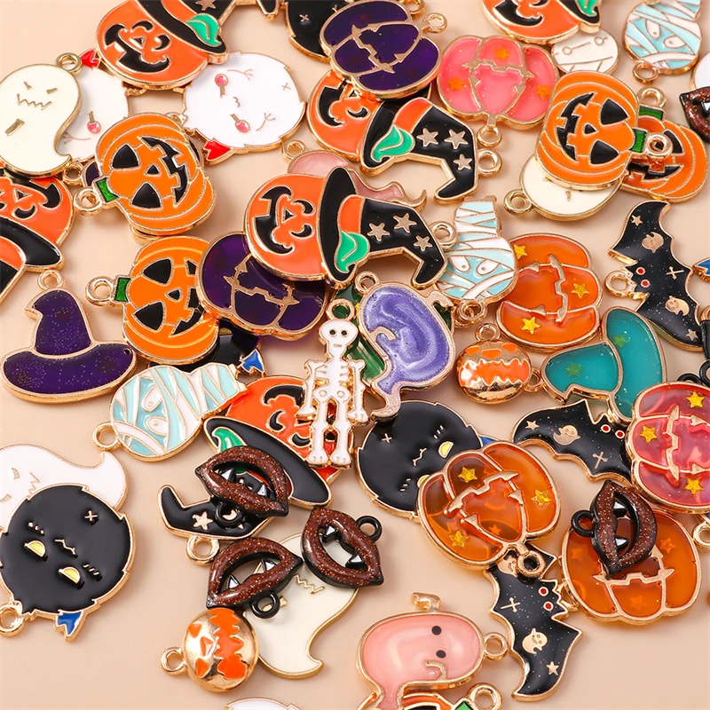 20 Stück süße Emaille Halloween Geist Kürbis Fledermaus Charms für Schmuckherstellung Ohrringe Anhänger Halsketten Armband DIY Bastelbedarf – Detail 3