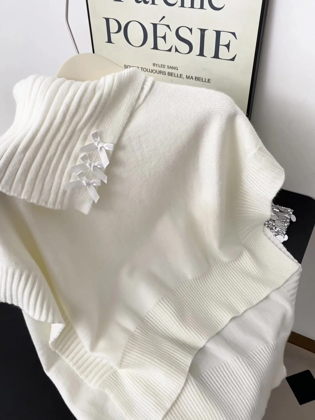 レディース ルーズコート セーター アウター ハイカラー 秋冬 ノット 不規則 ニットトップ ショルダーアウル