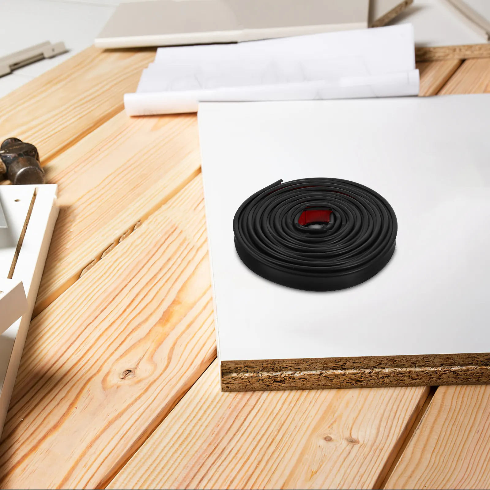 Black U-Shape Self-Adhesive Edge Banding Strip Flexible Veneer Edging Trim for Cabinets Tables Countertops Shelves Wardrobes DIY