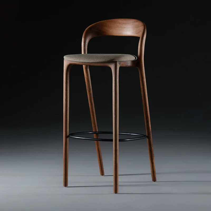 Nordic solid wood bar chair modern simple home backrest high stool bar designer