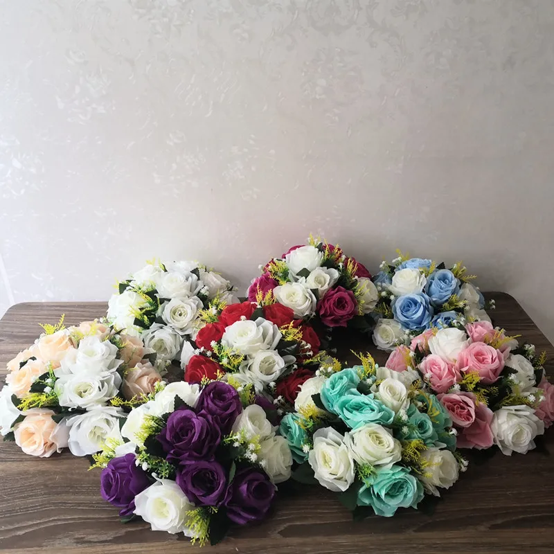 

26CM Diameter Artificial Flowers 15 Head Fabric Plastic Simulation Flower Road Lead For Wedding Centerpiece Home Decor