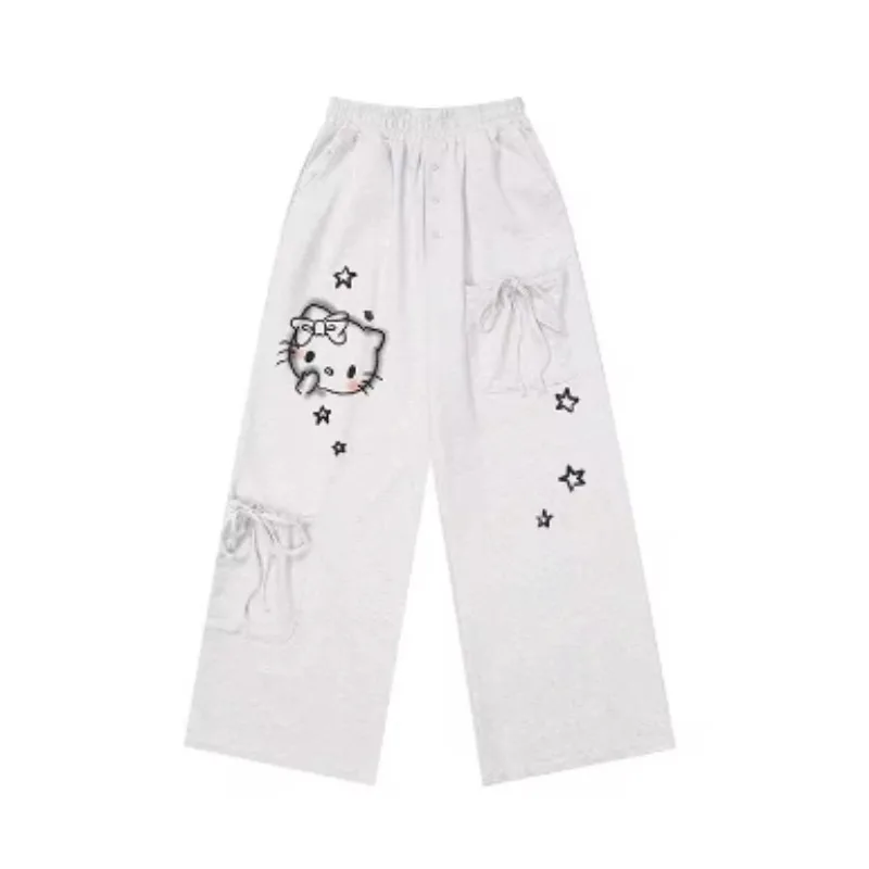 Big Pockets Sanrio Hello Kitty Y2k Baggy Pants Kawaii Graffiti Wide Leg Trousers Oversize Sports Streetwear Sweatpants For Women