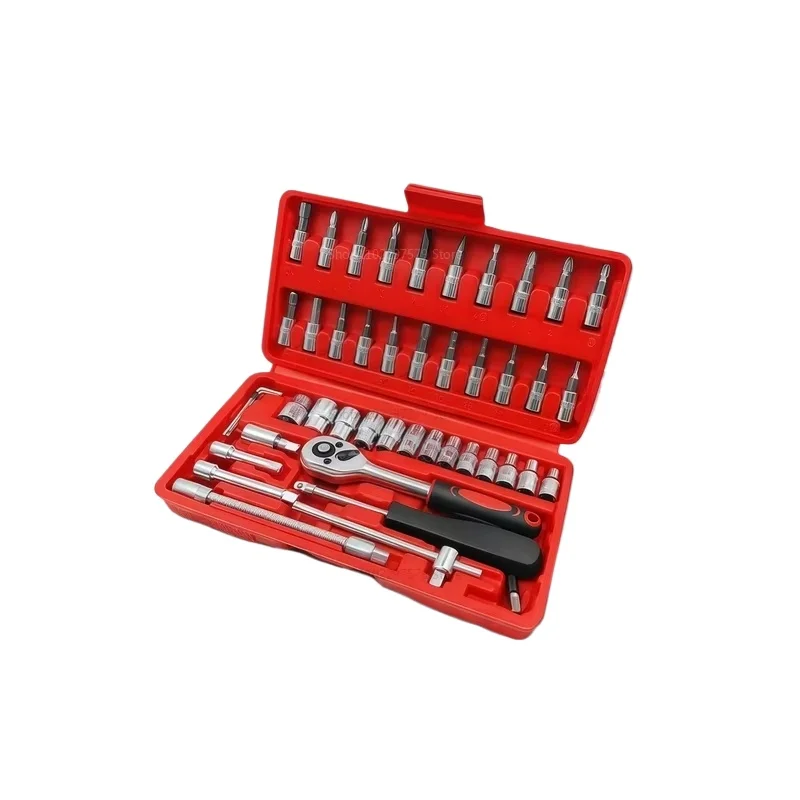 

46PCS Socket Wrench Set DIY Repair Hand Tool Kit Ratchet Screwdriver for Car Auto Repair Garage Hardware Toolbox