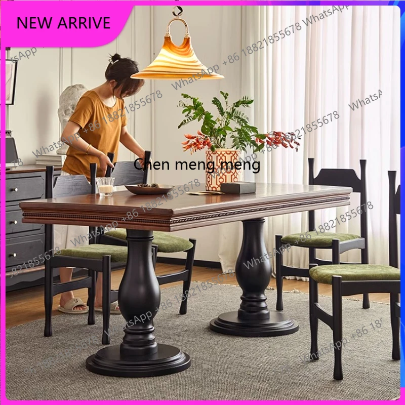 

French retro solid wood dining table and chair combination small apartment household rectangular large board table A