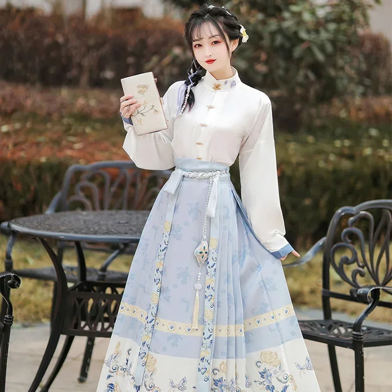 

Original Ming Dynasty Hanfu Women Spring Butterfly Love Han Element Daily Wear Embroidery Top Printing Horse Face Skirt Costumes