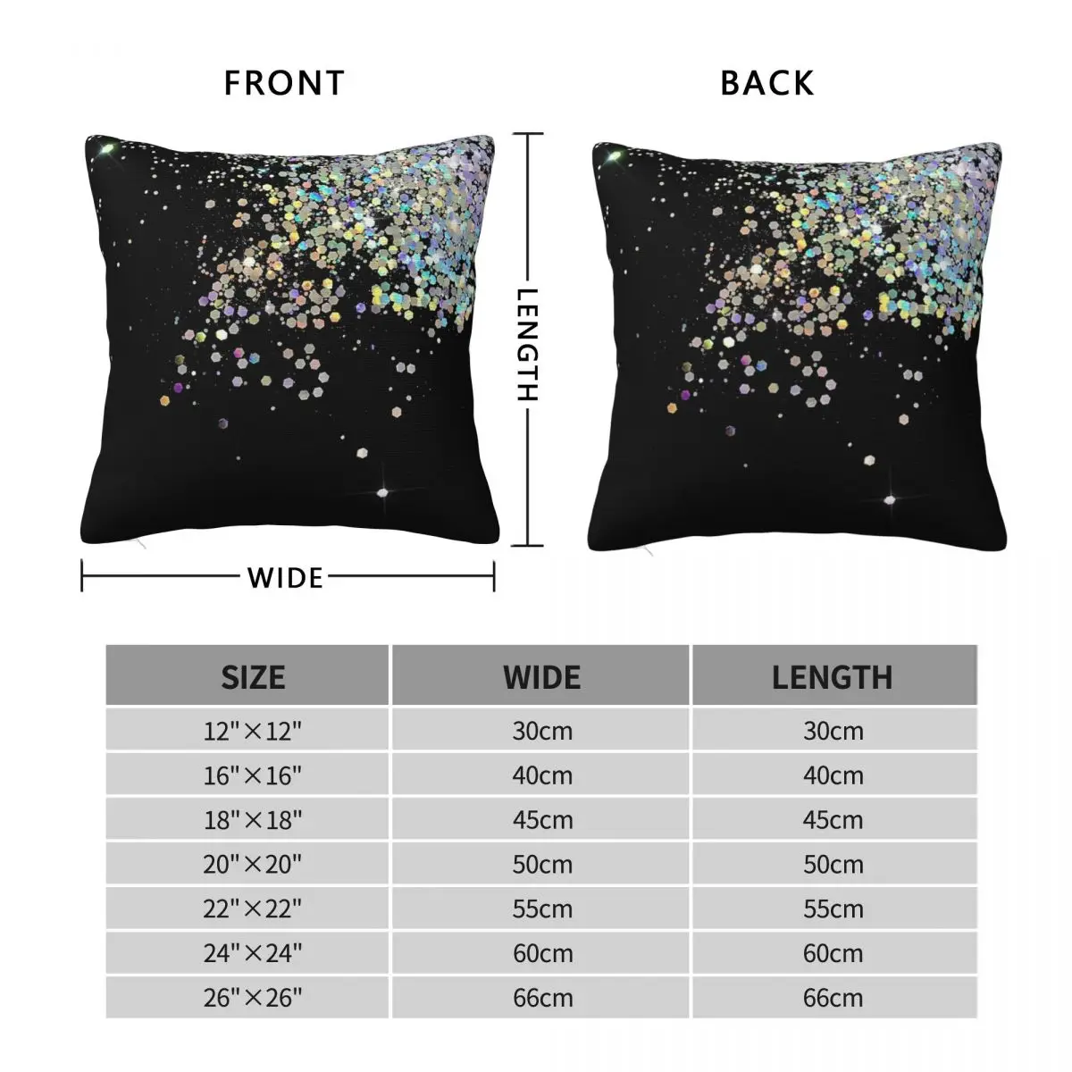 Black And Holographic Sparkle Square Pillowcase Pillow Cover Polyester Cushion Zip Decorative Comfort Throw Pillow for Home Car