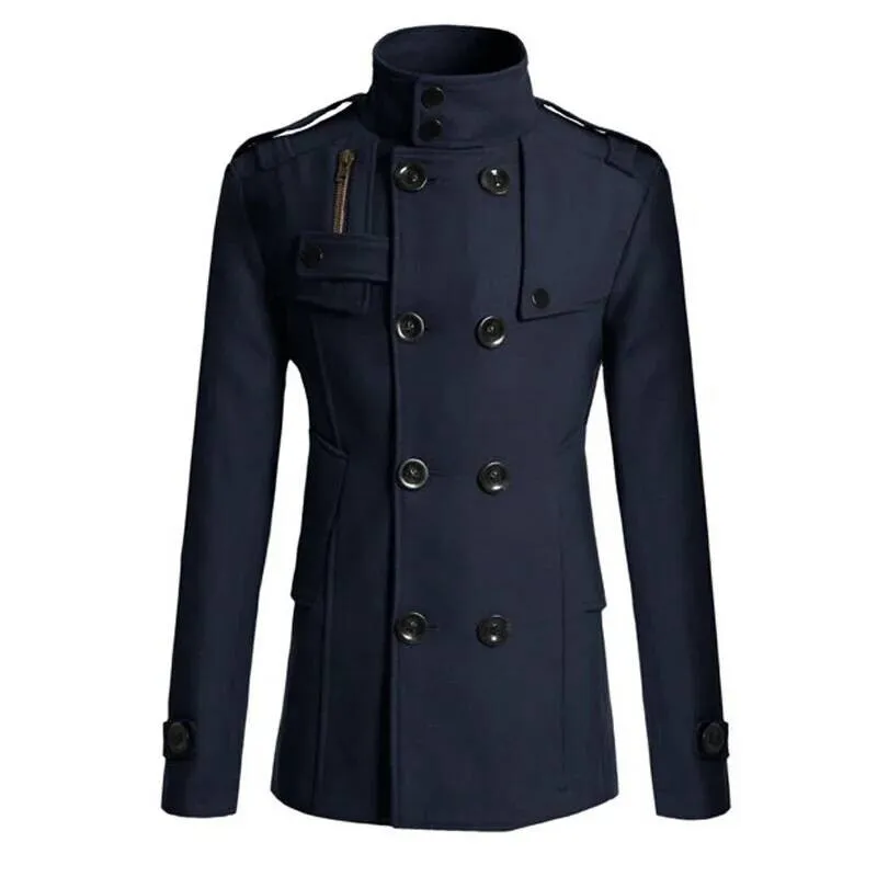 Hommes Long hiver chaud laine pardessus mode décontracté revers bouton Gentleman pour homme haute rue couche de finition