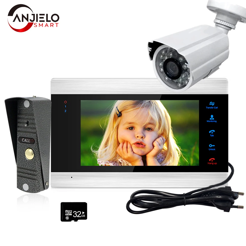 

Anjielosmart 7 Inch Video Intercom Surveillance Camera Security Protection Interfone Residencial Night Vision For Apartment