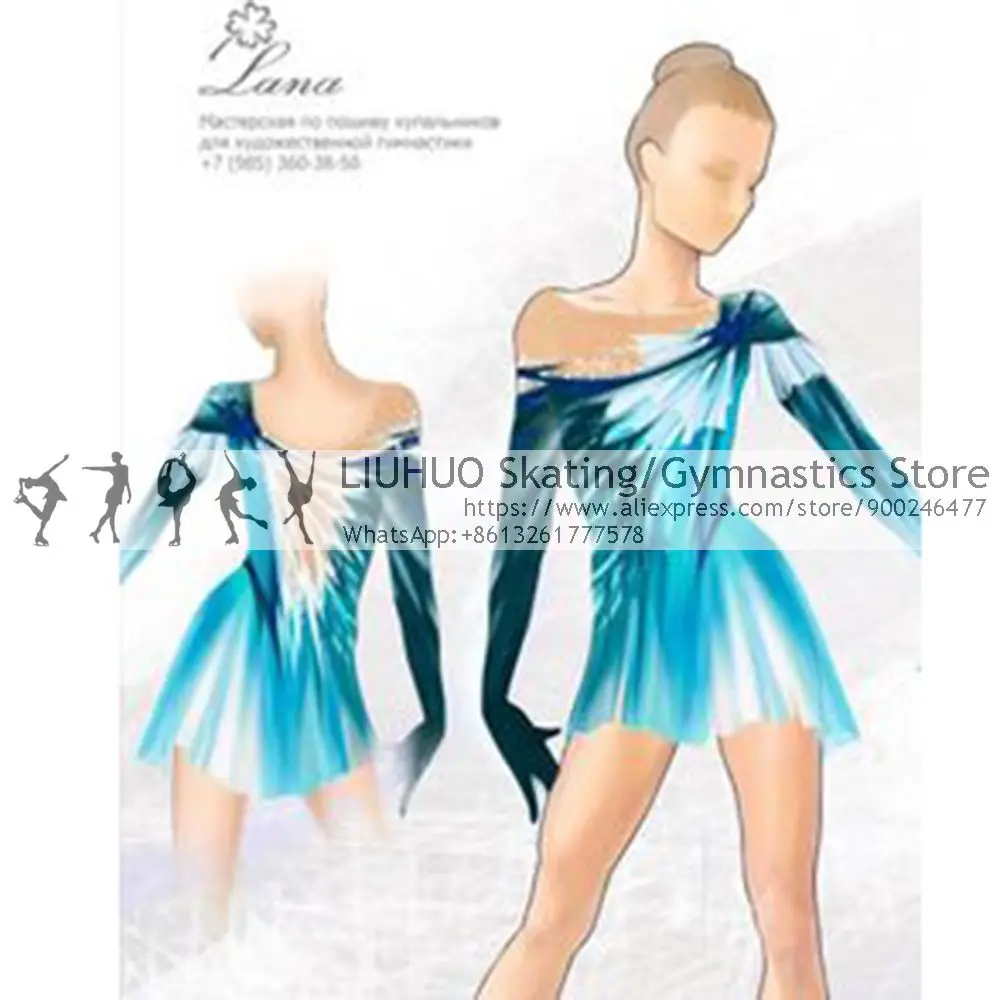 LIUHUO Figure Skating Dress Blue Gradient Full Diamond Show Training Competition Girl