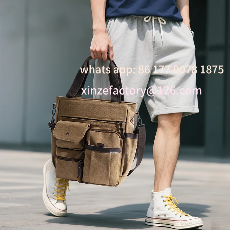 Customizable Men Canvas Crossbody Bag Bags Messenger Sling Bag Shoulder Bag for Travel Work College Vintage Men's Briefcase