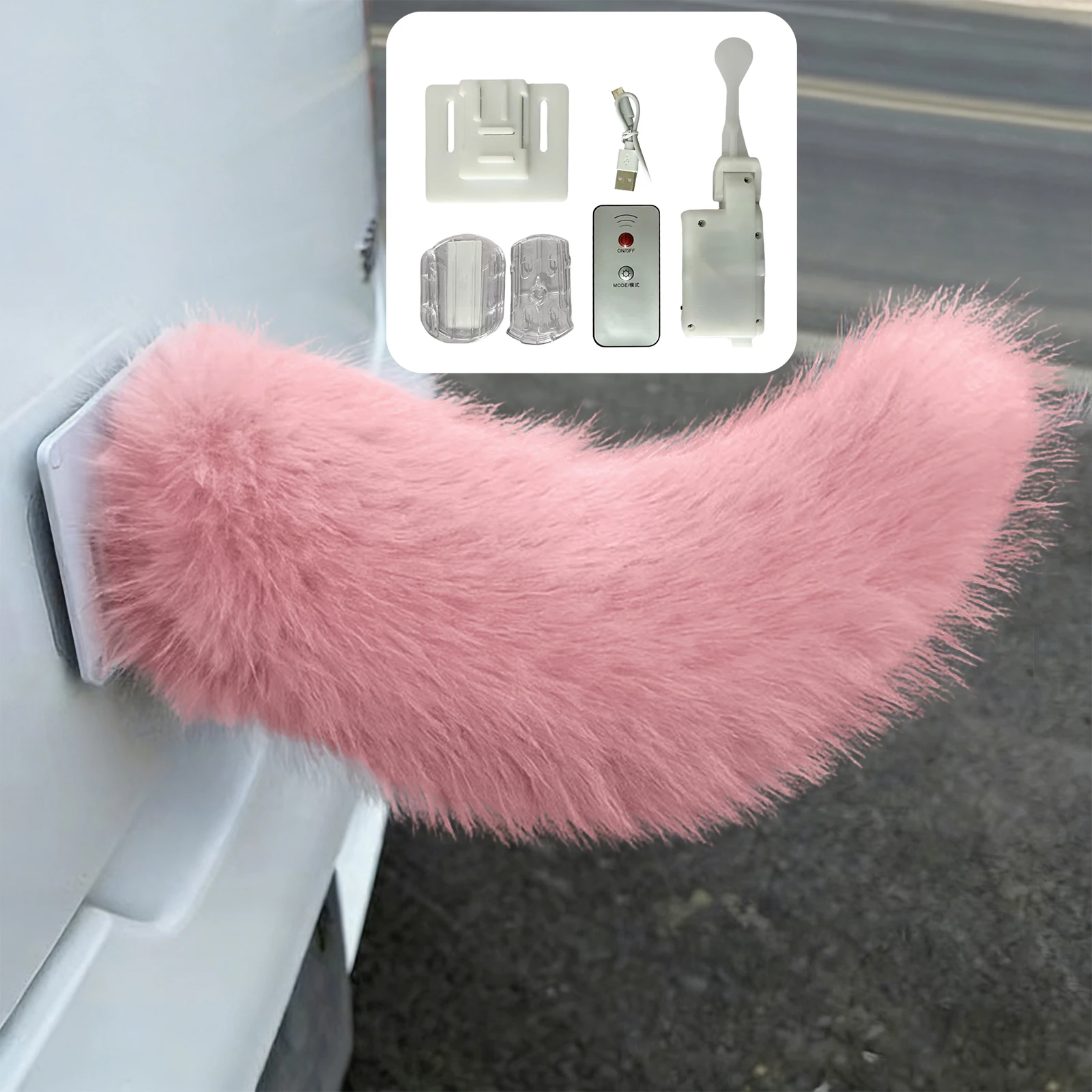 Cute Fuzzy Moving Tails with RC Plush Wagging Cars Tail Rechargeable Electric Auto Trunk Charm for Car Exterior Decoration