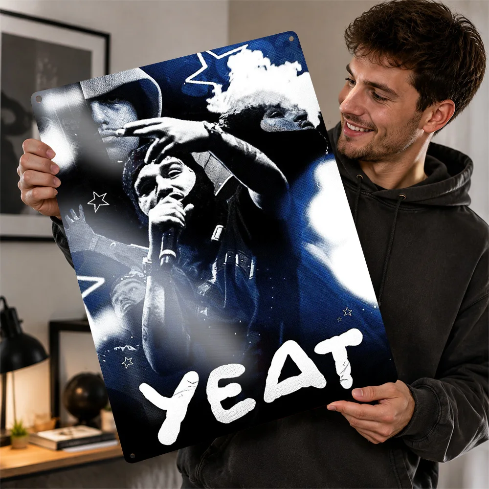 Yeat Hip Hop Portrait Textured Poster Customized Metal Tin Sign Bold Urban Rhythm Wall Art A Distinctive Gift For Music Lovers