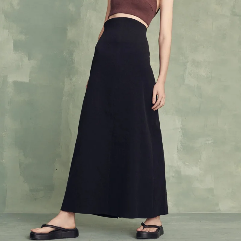 Pop 2024 Spring Autumn New High-Waisted Sensibility Niche Women's Skirt A- Line Over Knee Length Split Design Female Fashion