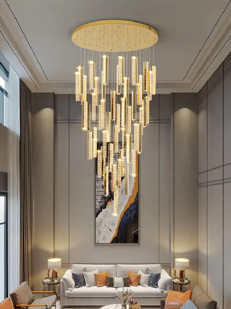 Crystal Block Stair Droplight Hotel Lobby Luxury Hanging Lamp Exquisite Crystal Art LED Pendant Lights Villa Stairway Chandelier