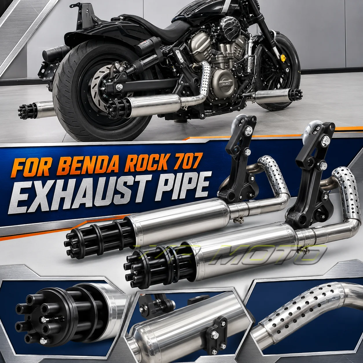 Retro Exhaust Collection Left‑Right Dual‑Outlet Full‑System Exhaust Pipe Deep‑Throaty Sound Fit For BENDA ROCK 707 Motorcycle