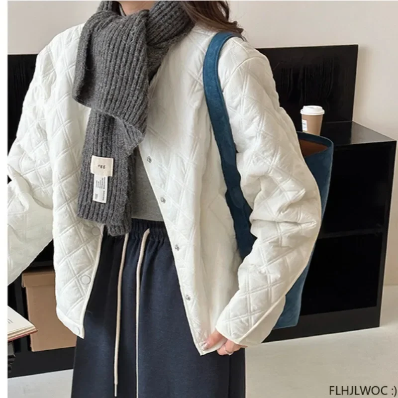 3 Colors 2024 Winter Outerwear Coats Cake Korean Style Cute Girls Solid O Neck Short Down Jacket for Women Button Parkas