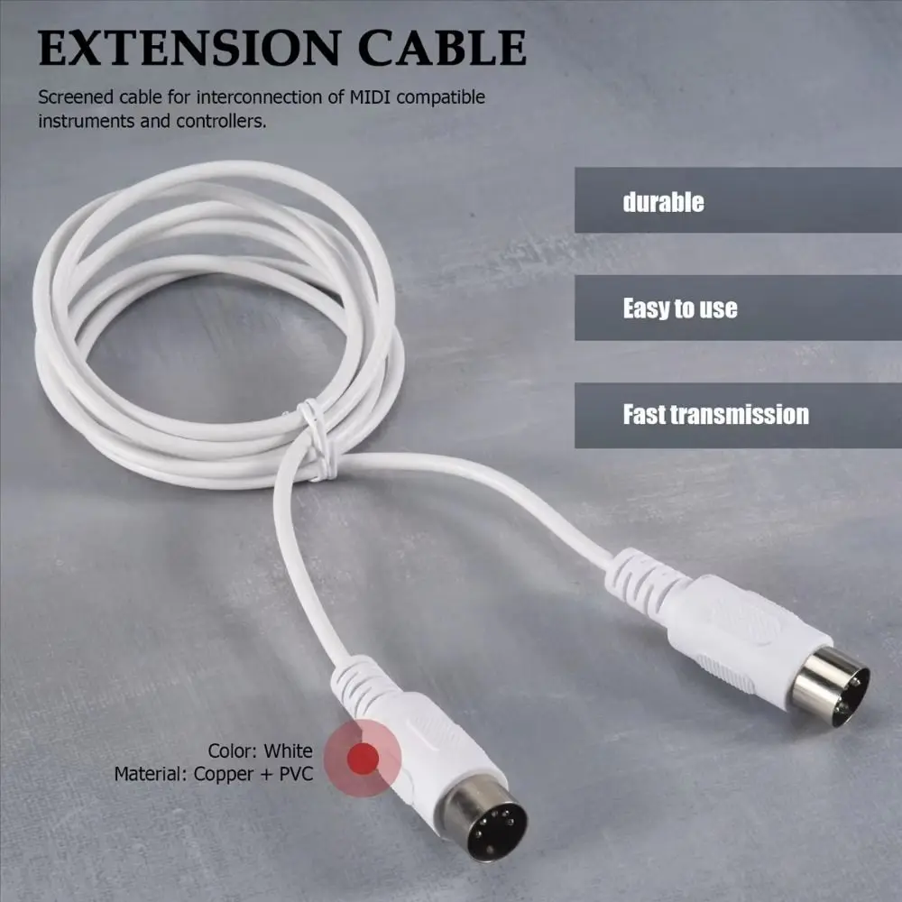 Male To Male MIDI Cable 5-Pin DIN Plug Copper Audio Extension Cord Music Gear Multiple Lengths MIDI Extension Cable