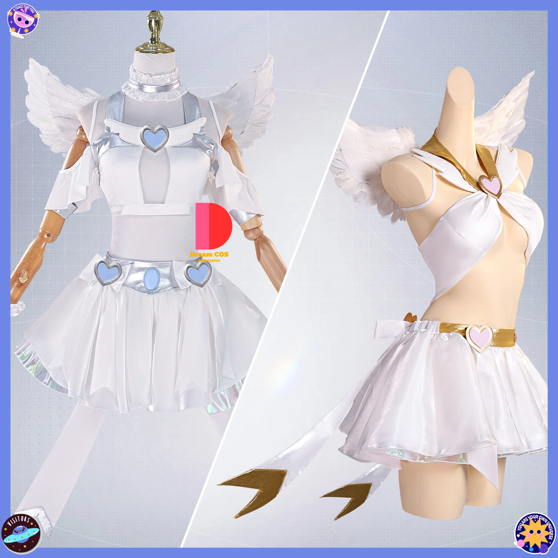 

Panty&Stocking Cosplay Costume Anime Panty/Stocking Angel Outfit White Dress with Wings Role Play Clothes Women Comic Con Party