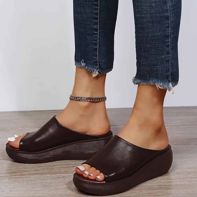 Shoes Female 2024 Plus Size Open Toe Women's Slippers Concise Dress Slippers Women Round Toe Platform Wedges Women's Sandals