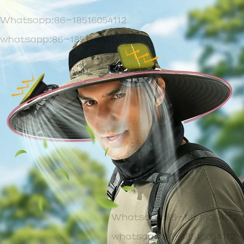 

Wide Brim Solar Fan Hat UPF 50+ Outdoor Sun Hat with 2 Solar Fan Fishing Hat,Removable & USB Charging Fan